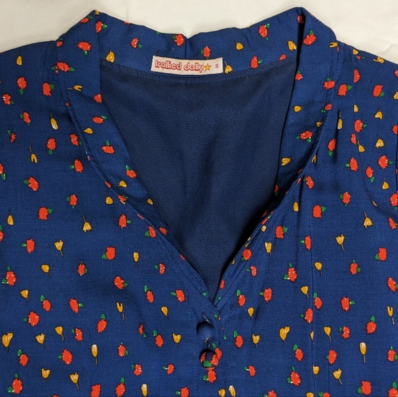 Vintage Trollied Dolly 3/4 Sleeve Floral Midi Dress Sz S - Picture 8 of 9